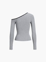 Contrast Trim Off Trendy Shoulder Long Sleeve Shirt T Shirts