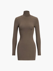 Turtleneck Open Back Trendy Long Sleeve Short Dress Dresses