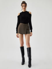 Asymmetric Wrap Graceful Zip Mini Skort Shorts