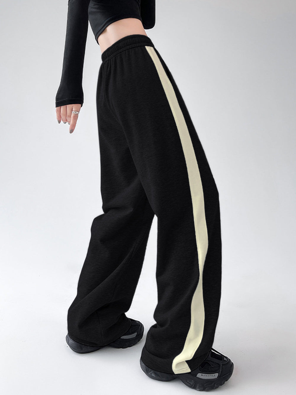 Drawstring Contrast Trim Trendy Wide Leg Sweatpants Sweatpants
