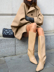 Solid Oversized Graceful Pocket Button Coat Wool Coats