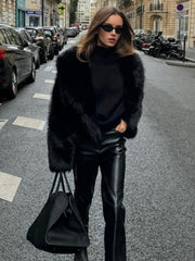 Solid Faux Graceful Fur Collar Jacket Women Faux Fur Coats