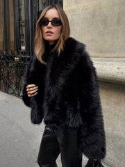 Solid Faux Graceful Fur Collar Jacket Black / XS Women Faux Fur Coats