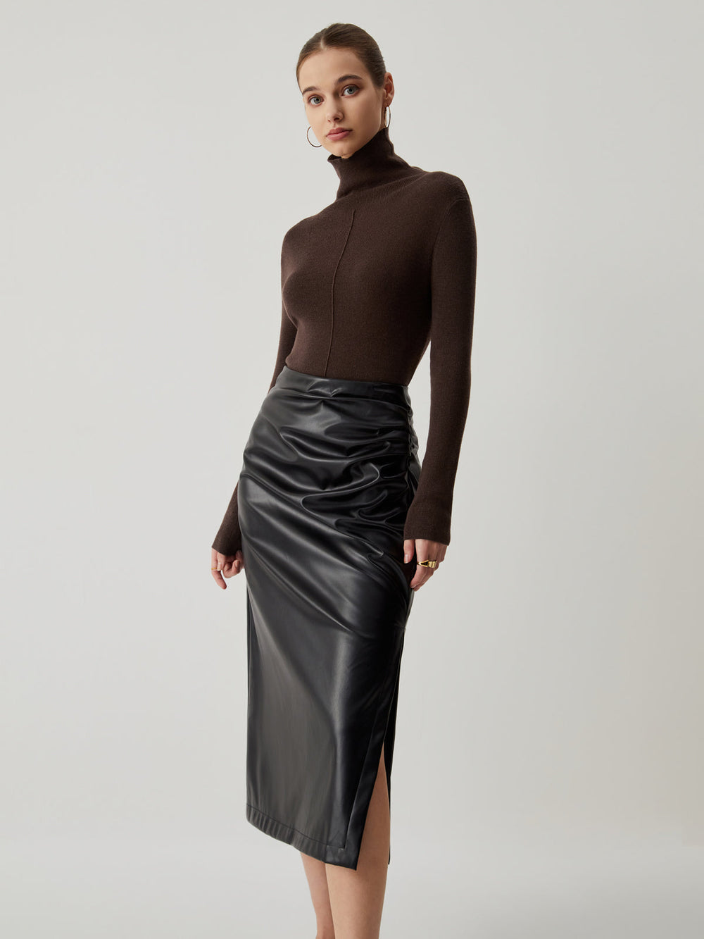 Solid Turtleneck Long Trendy Sleeve Knit Top Sweaters L