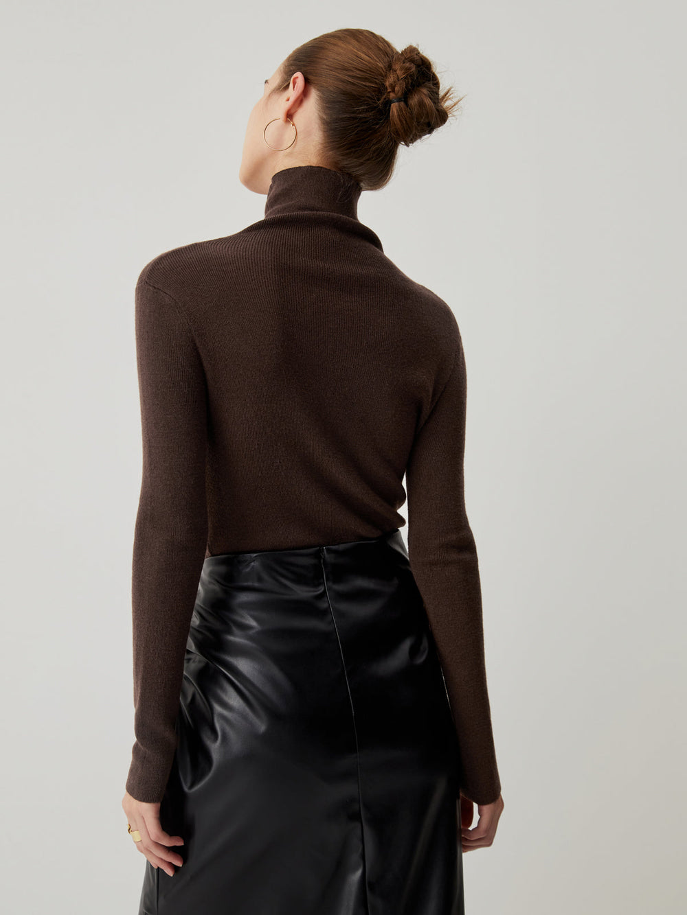 Solid Turtleneck Long Trendy Sleeve Knit Top Sweaters L