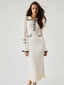 Ruffled Trim Contrast Binding Modern Button up Collar Midi Sweater Dress Off White / XS Sweaters L