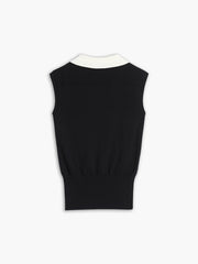 Contrast Trim Collar Trendy V neck Knit Sweater Vest Sweaters L