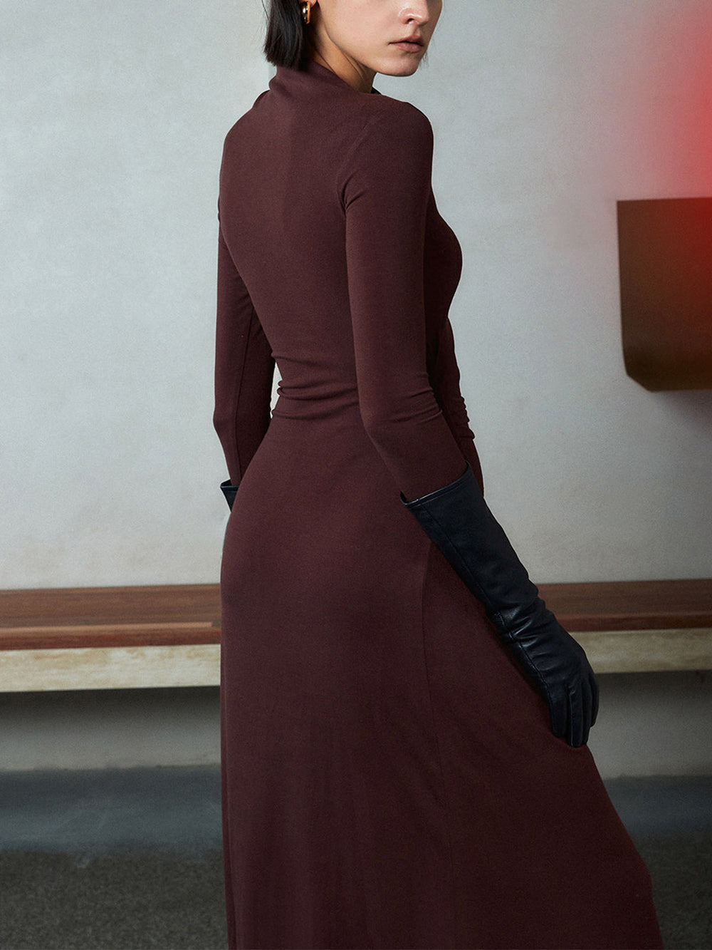 Bodycon Asymmetrical Neck Long Modern Sleeve Ruched Maxi Dress Dresses