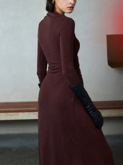 Bodycon Asymmetrical Neck Long Modern Sleeve Ruched Maxi Dress Dresses