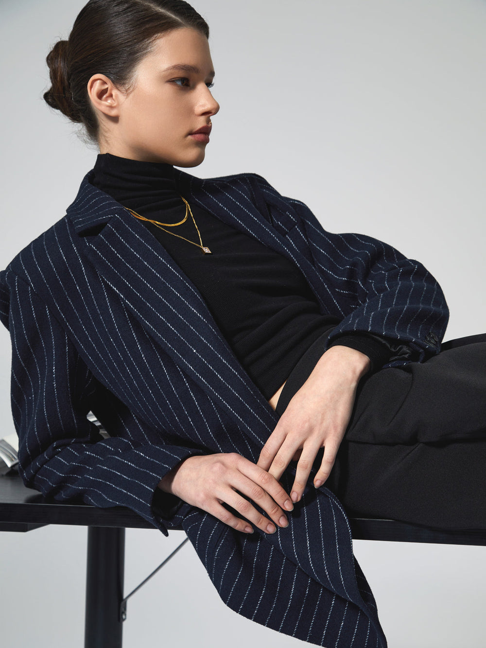 Tweed Pinstripe Graceful Oversized Blazer Navy / XS Blazers
