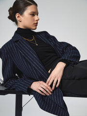 Tweed Pinstripe Graceful Oversized Blazer Navy / XS Blazers