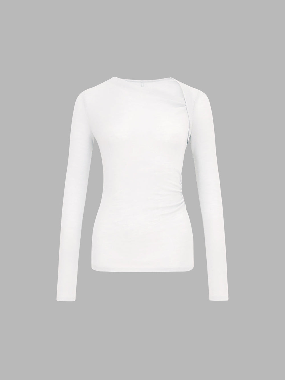 Ribbed Knit Long Trendy Sleeve Asymmetric Shirt White / XS T Shirts