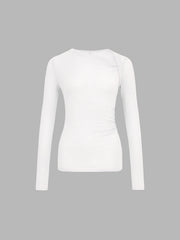Ribbed Knit Long Trendy Sleeve Asymmetric Shirt White / XS T Shirts