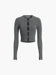 Cutout Split Beads Trendy Detail Ribbed Knit Top Grey / XS Sweaters L