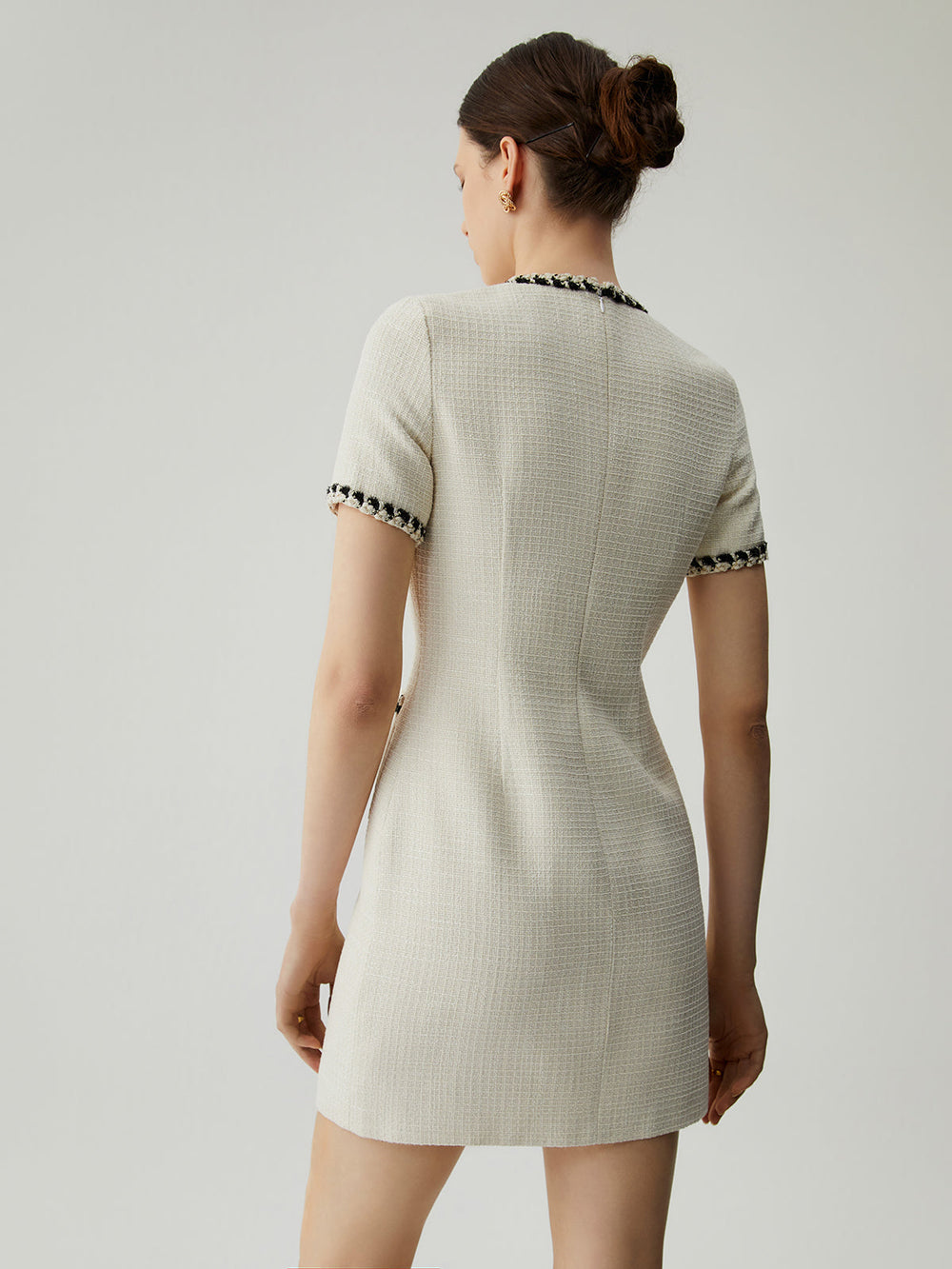 Tweed Contrast Trim Trendy Pocket Mini Dress Dresses