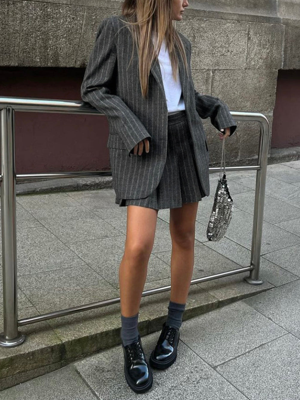 Stripe Pleated Graceful Mini Skirt Skirts