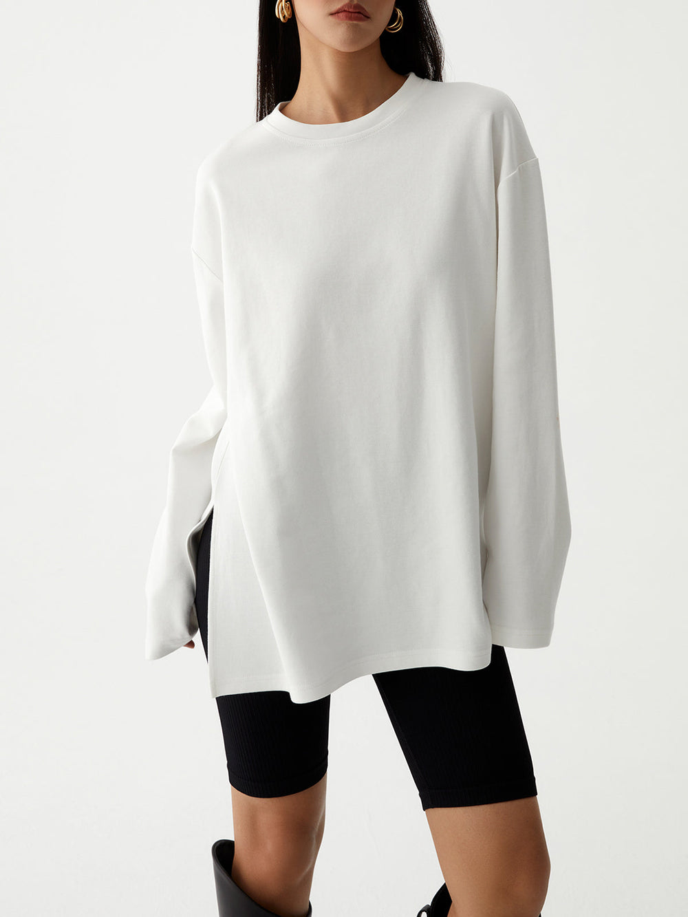 Solid Crew Graceful Neck Split Top T Shirts