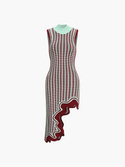 Asymmetrical Wavy Hemline Trendy Sweater Midi Dress Sweaters L