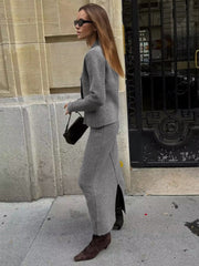 Solid Knit Split Trendy Maxi Sweater Skirt Sweaters L