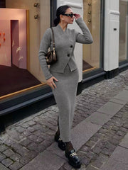 Solid Knit Split Trendy Maxi Sweater Skirt Sweaters L