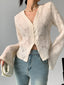 V Neck Ruffle Graceful Long Sleeve Blouse Apricot / XS Blouses