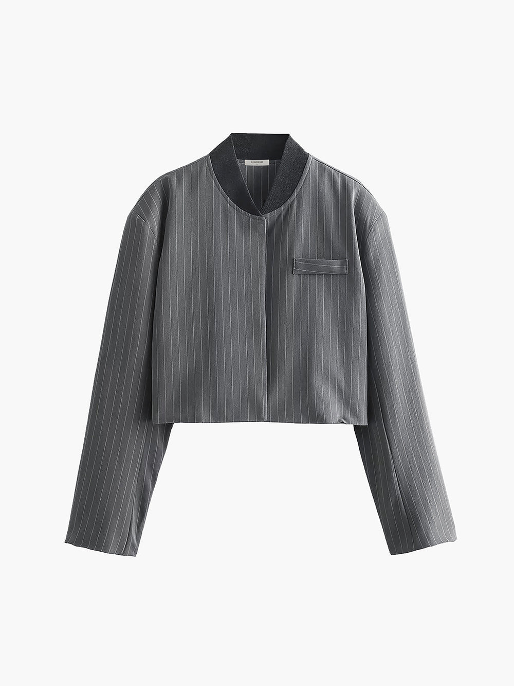 Tailored Pinstripe Graceful Patchwork Collar Jacket Jackets