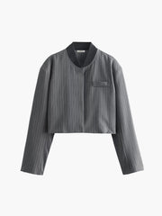 Tailored Pinstripe Graceful Patchwork Collar Jacket Jackets