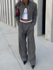 Tailored Pinstripe Graceful Wide Leg Pants Grey / XS Pants
