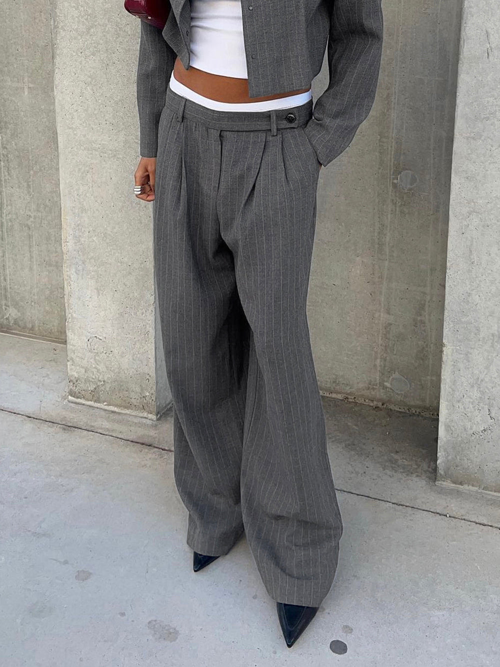 Tailored Pinstripe Graceful Wide Leg Pants Pants