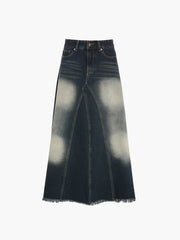 Tassels Hem Graceful Long Denim Skirt Denim Skirts