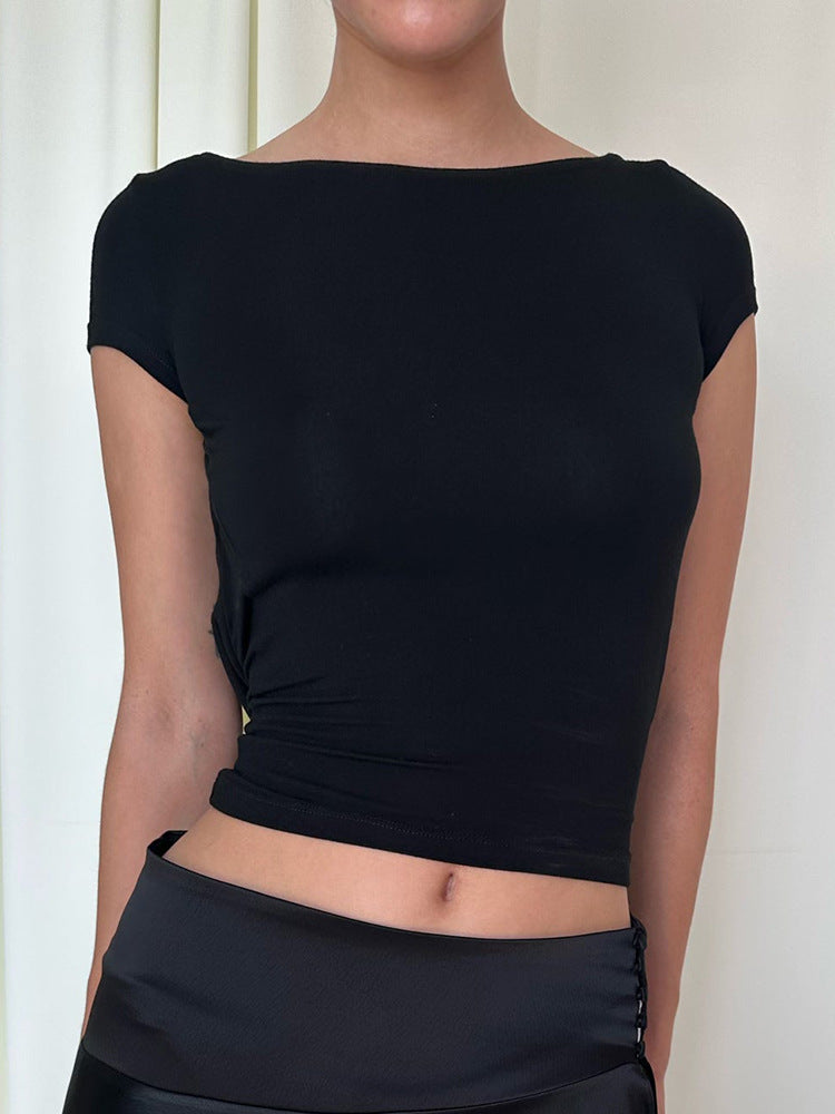 Solid Open Graceful Back Blouse Blouses