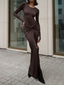 Slinky Crew Neck Twisted Modern Two Pieces Skirt Set Dark Brown / XS Skirt Sets