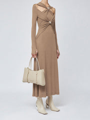 Criss Cross Cut Trendy Out Long Dress Dresses