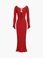 Tie Front Backless Lace Trendy Up Sweater Long Dress Red / S Sweaters L