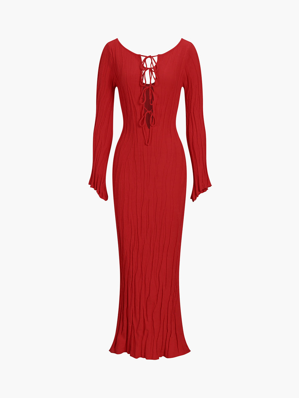 Tie Front Backless Lace Trendy Up Sweater Long Dress Red / S Sweaters L
