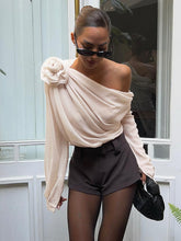 Chiffon Semi sheer One Trendy Shoulder Asymmetrical Top Apricot / XS Shirts
