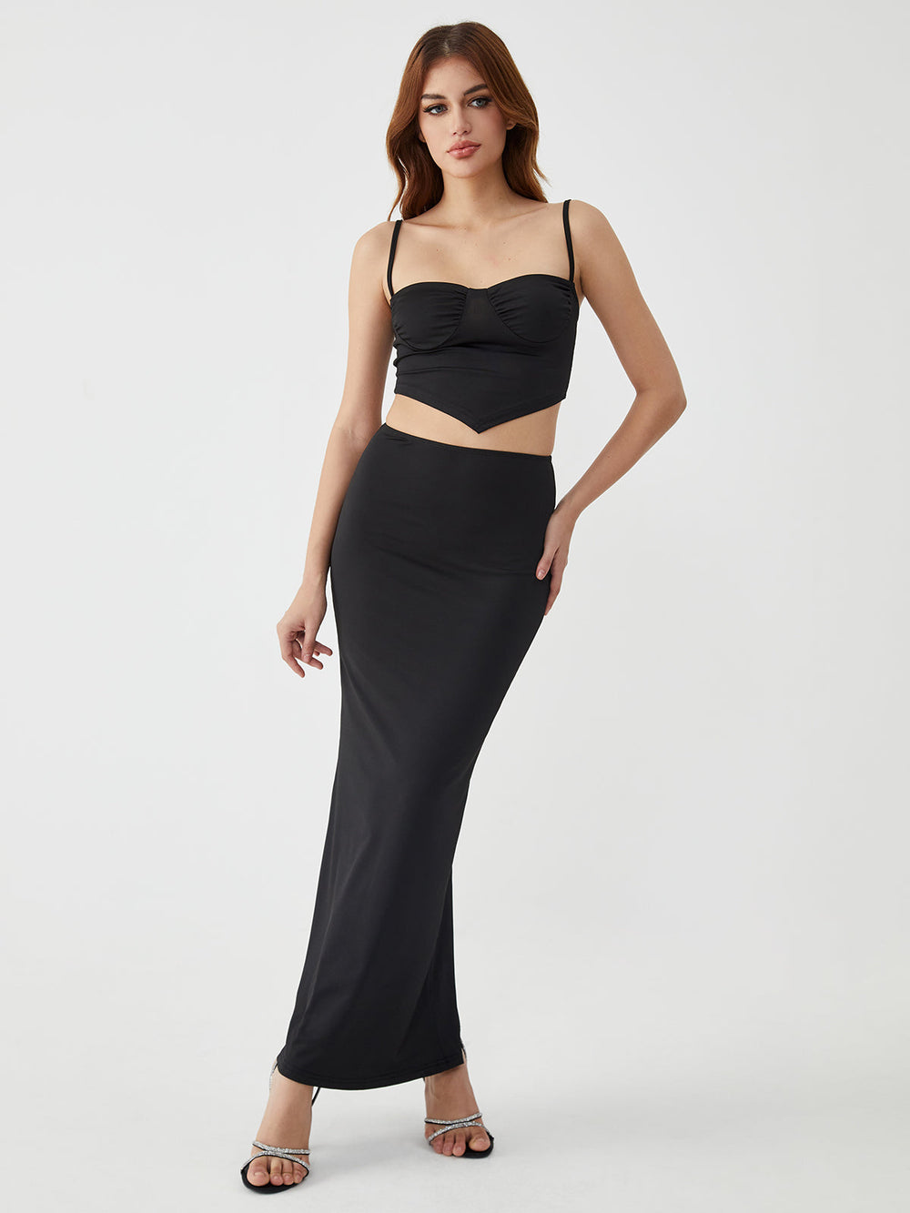 Solid Backless Graceful Two Piece Skirt Set Black / S Skirt Sets