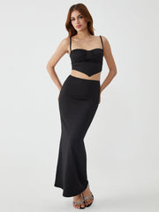 Solid Backless Graceful Two Piece Skirt Set Skirt Sets