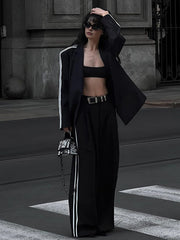Side Striped Graceful Long Sleeve Blazer Black / XS Blazers