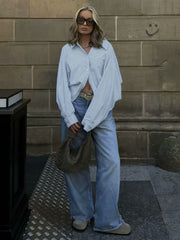Cotton Striped Graceful Crop Shirt Blue / S Shirts