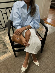 Cotton Striped Graceful Crop Shirt Shirts