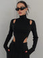 Cut Out High Trendy Neck Asymmetric Hem Top Black / XS T Shirts