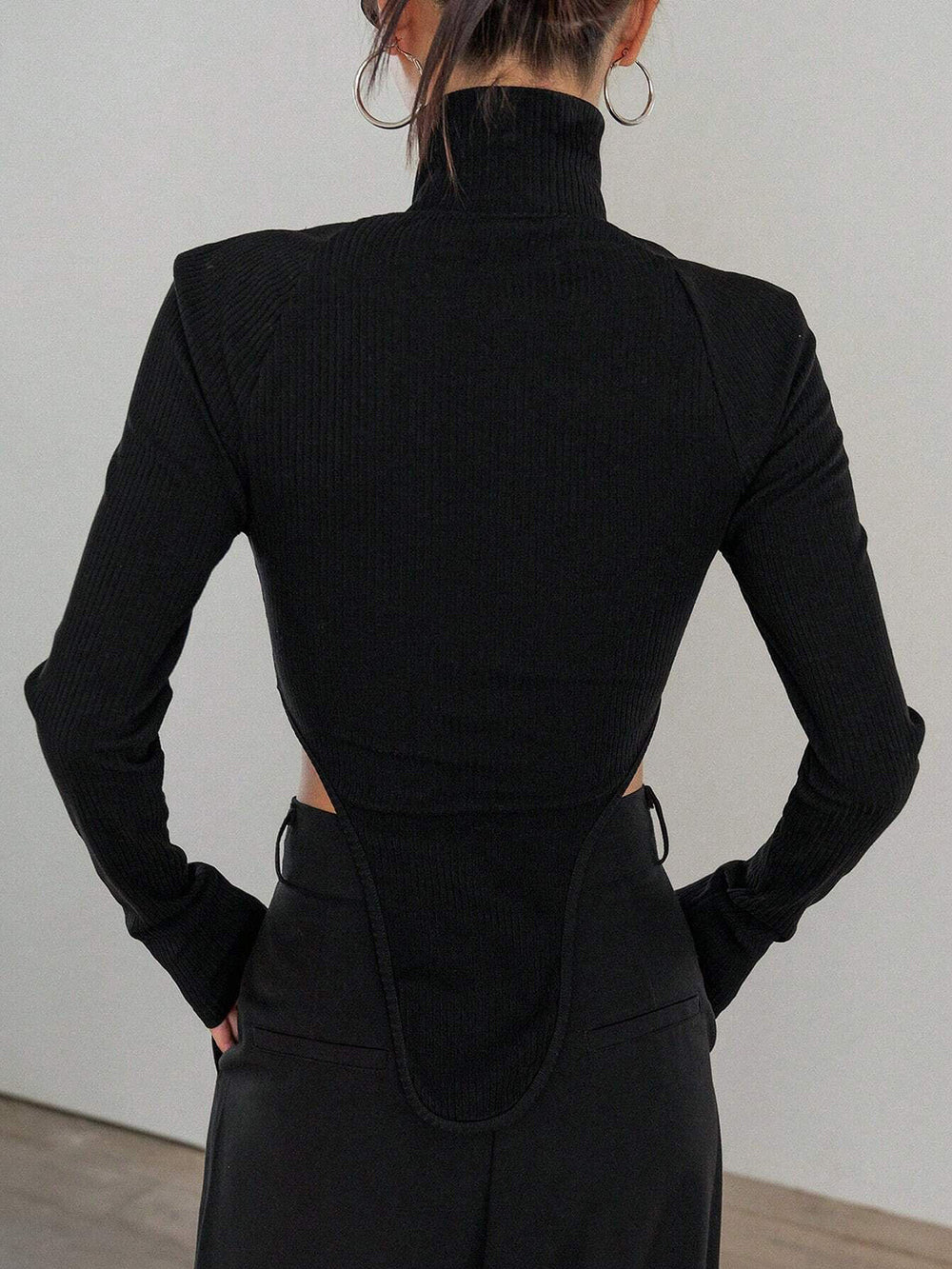 Cut Out High Trendy Neck Asymmetric Hem Top T Shirts