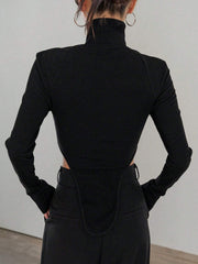 Cut Out High Trendy Neck Asymmetric Hem Top T Shirts