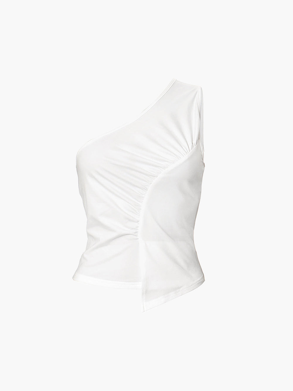 Sleeveless One Shoulder Trendy Ruched Plain Top Tank Tops & Camis