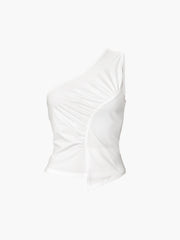Sleeveless One Shoulder Trendy Ruched Plain Top Tank Tops & Camis