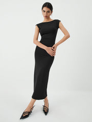 Solid Backless Graceful Midi Dress Dresses