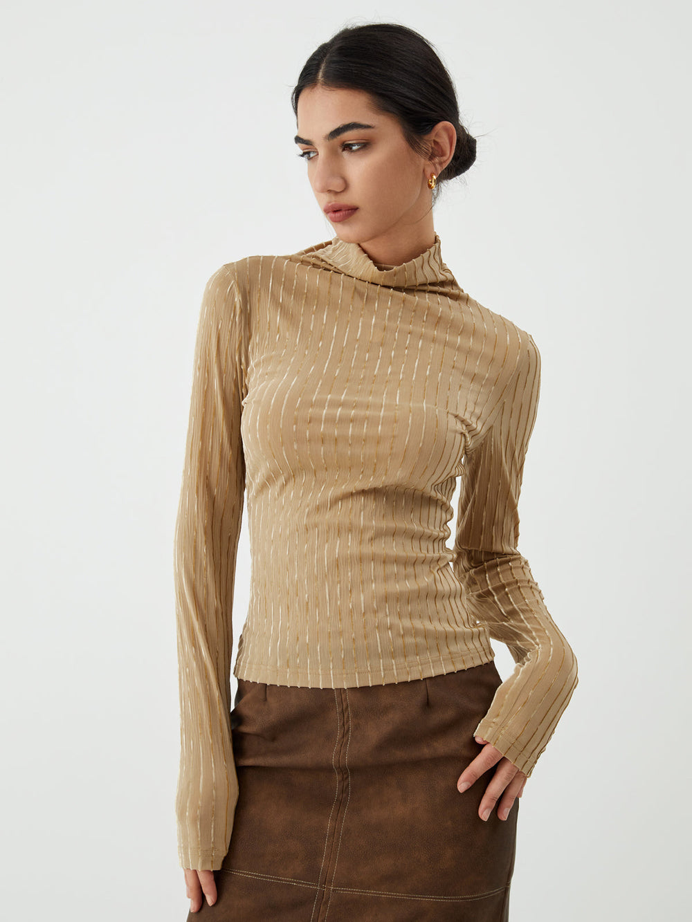 Striped Long Graceful Sleeve Shirt Khaki / XS T Shirts