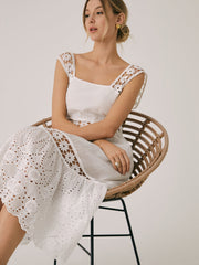 Romantic Lace Graceful Patchwork Midi Dress White / S Dresses