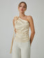 Rosette One Shoulder Trendy Off Tank Top Champagne / XS Tank Tops & Camis
